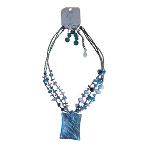 Elegant Blue Multi-Strand Necklace and Earring Set
